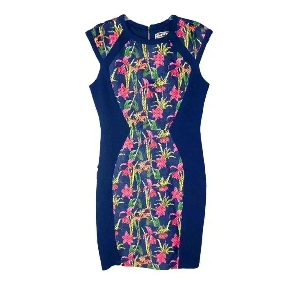 Pink Martini Pink Blue & Green Floral Sheath Dress